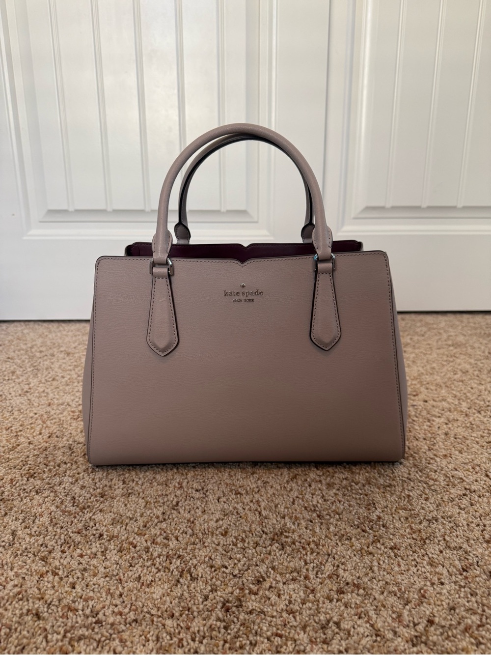 kate spade Mauve-Taupe Leather Satchel with Dark Plum Interior